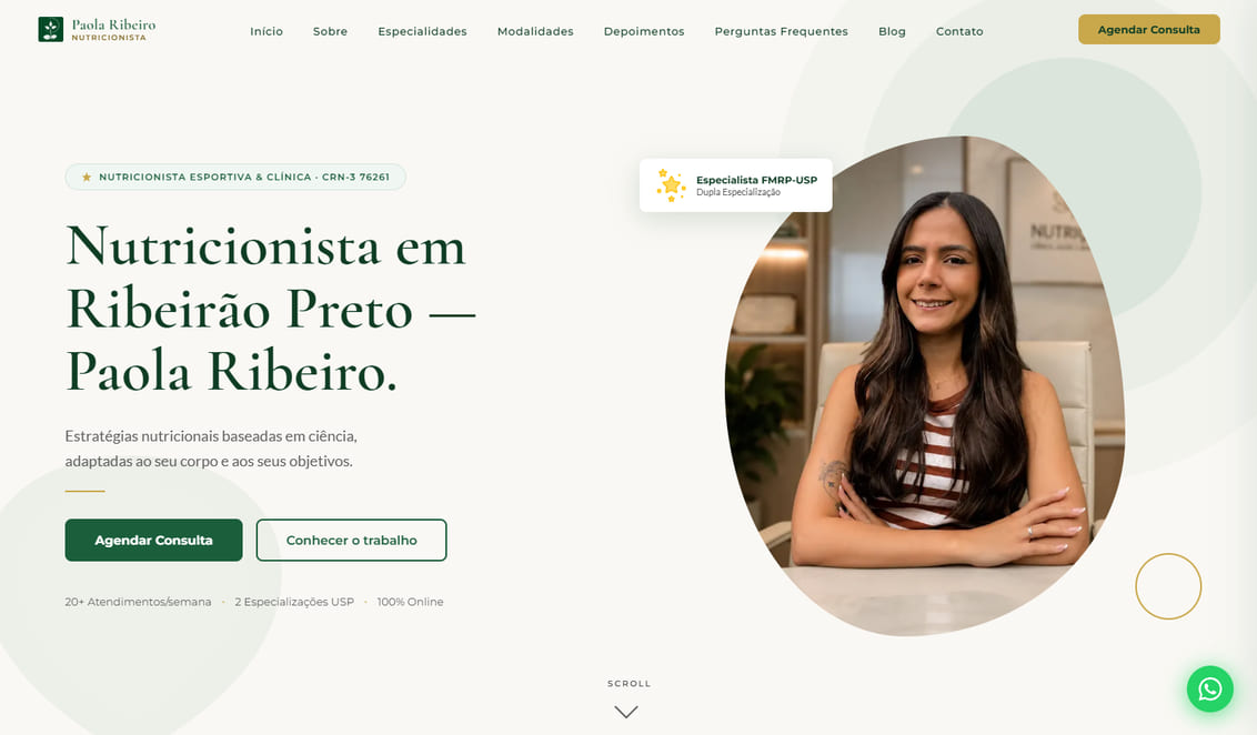 Site de nutricionista feito pela Kryo — case Paola Ribeiro